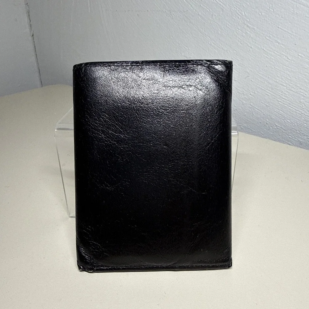 FS Mens Black  Leather Wallet Tree Folding